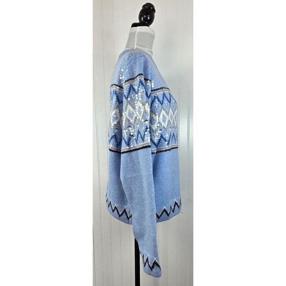 Loft Women's Sequin Fair Isle Cardigan Sweater Blue Shimmery Winter Holidays XXL - Picture 3 of 15